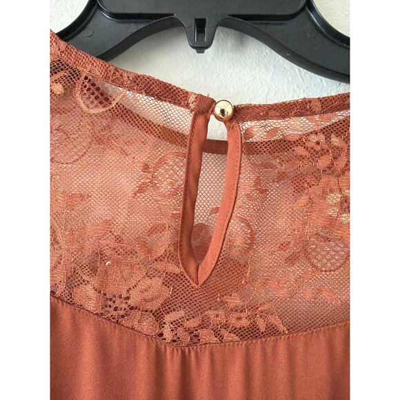 A'gaci Burnt Orange Blouse Top Sheer Lace Yoke Long Sleeves Women’s Medium Y2K - Picture 4 of 8